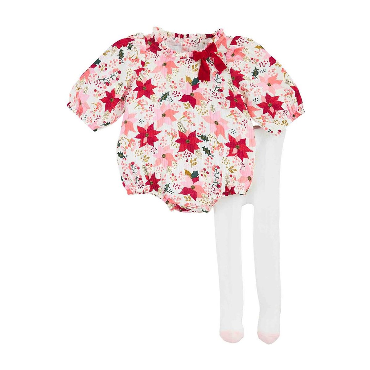 Poinsettia Baby Romper and Tight Set - Jayla's Bowtique