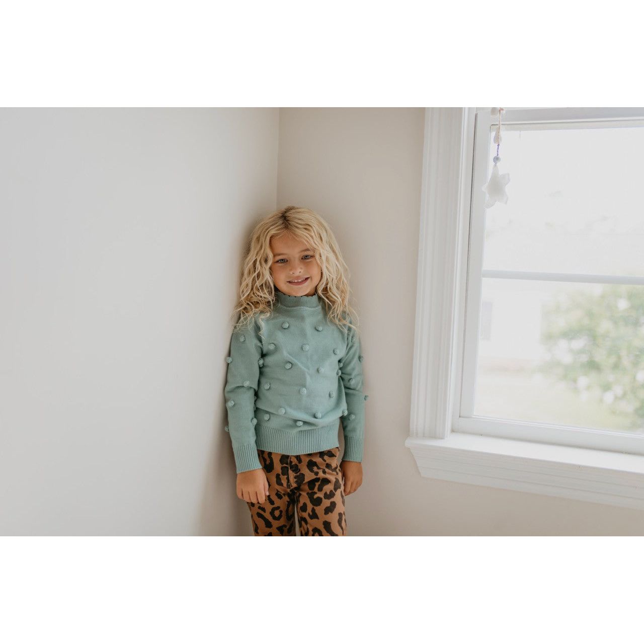 Teal Pom Pom Fall Winter Sweater