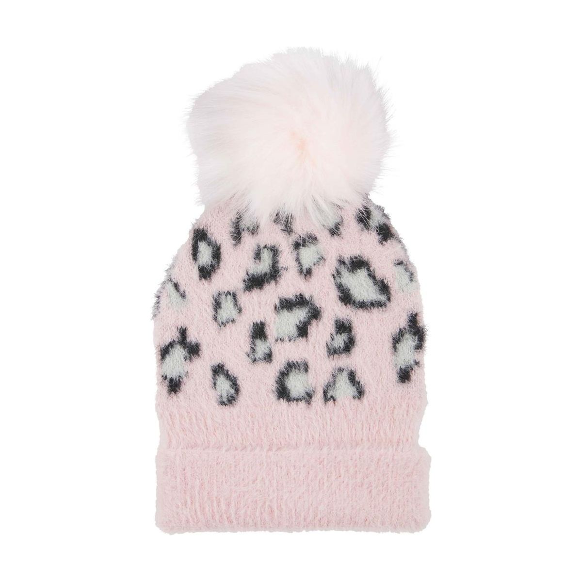 Pink Fuzzy Knit Leopard Hat (Infant & Toddler Sizes)