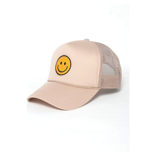 Beige Happy Face Trucker Hat