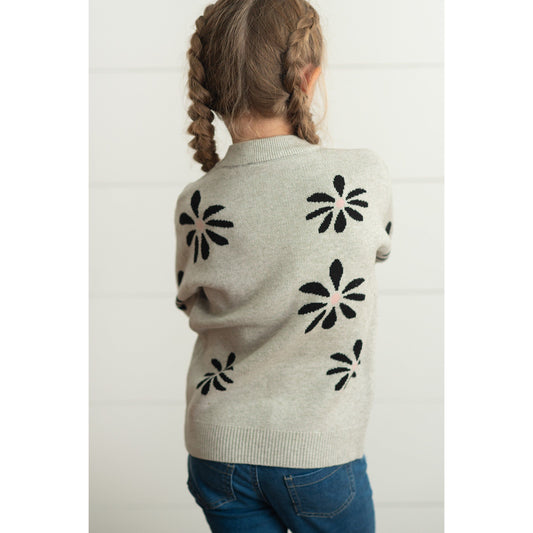 Light Gray Flower Crew Neck Fall Sweater