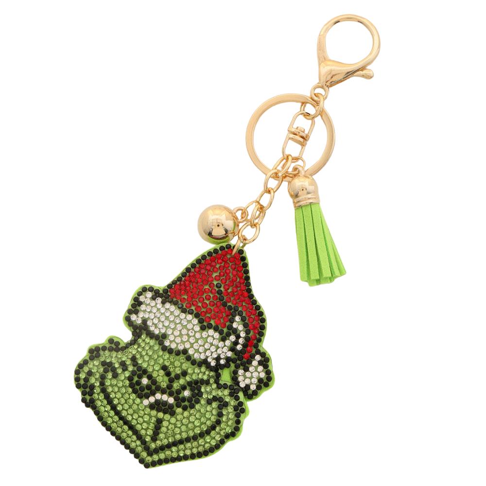 Green Christmas Rhinestone Keychain
