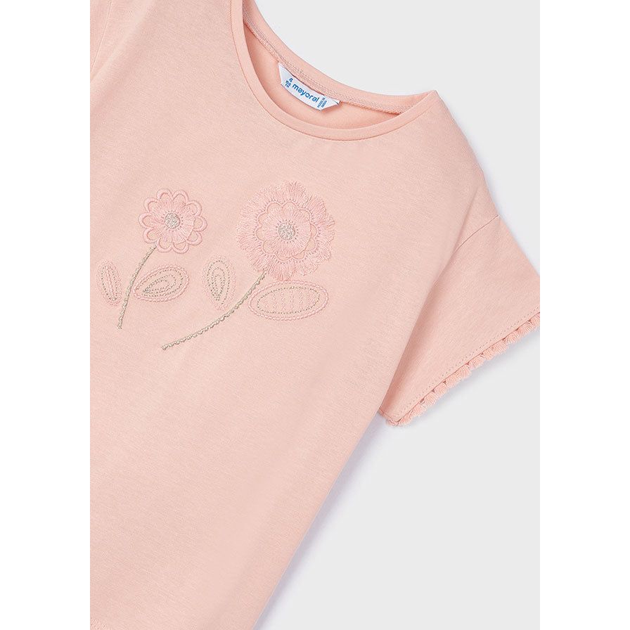 Embroidered Nude Flower Tee Shirt
