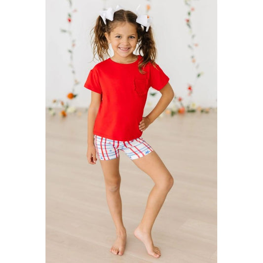 Red Ruffle Pocket Tee