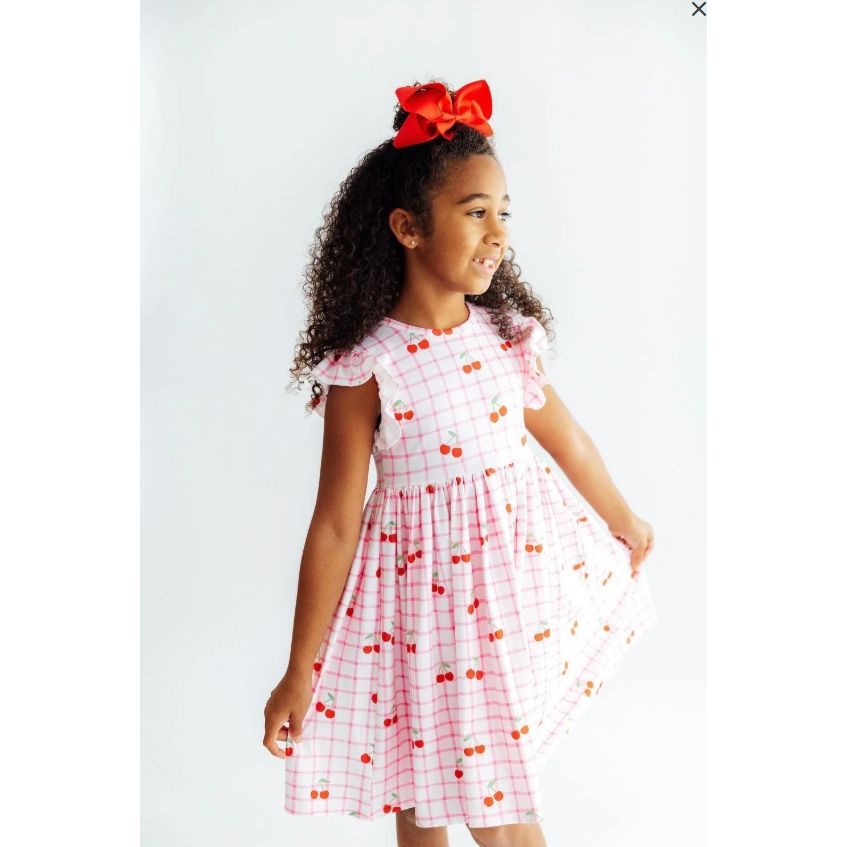 Cherry Sweet Flutter Sleeve Twirl Dress