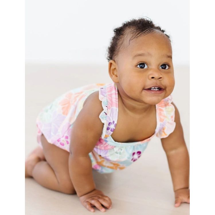 Hibiscus Floral Ruffle Cross Back Romper