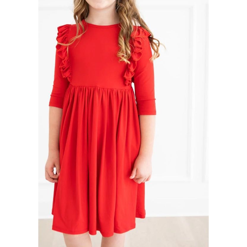 Red 3/4 Ruffle Twirl Dress