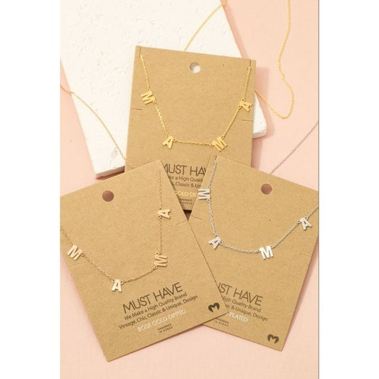 Rose Gold Dainty Mama Station Charm Necklace