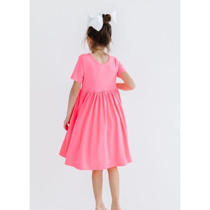 Neon Pink S/S Pocket Twirl Dress