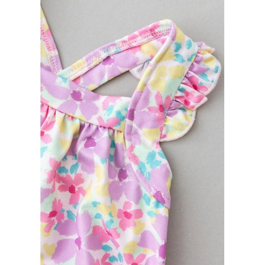 Summer Watercolor Ruffle Cross Back Romper