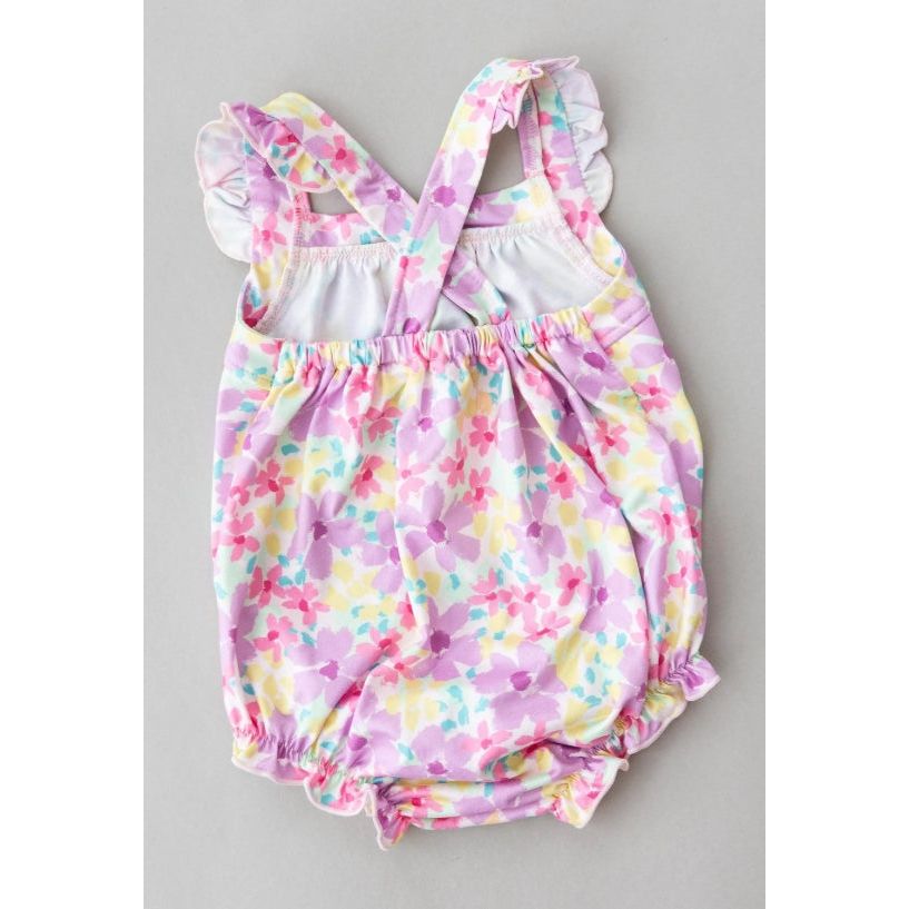 Summer Watercolor Ruffle Cross Back Romper