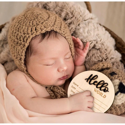 Black “Hello World” Wooden Birth Announcement Sign – Newborn Photo Prop
