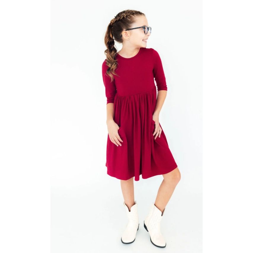 Burgundy Pocket Twirl Dress