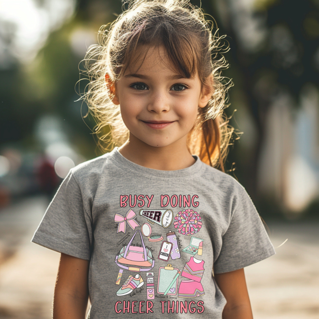 Busy Doing Cheer Things Tween Graphic Tee Shirt