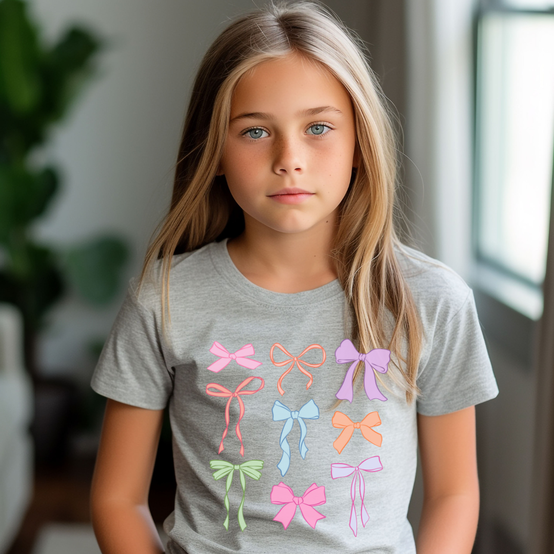 Pastel Bows Tween Graphic Tee Shirt