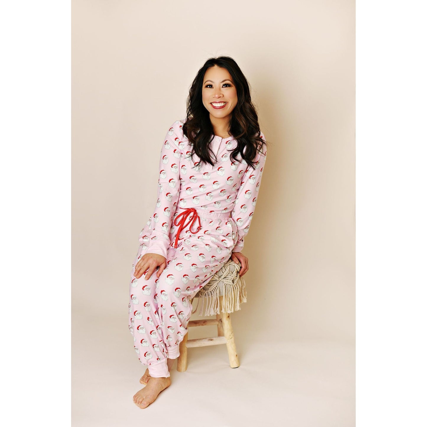 Womans/Juniors Pink Classic Santa Pajama Set - Jayla's Bowtique