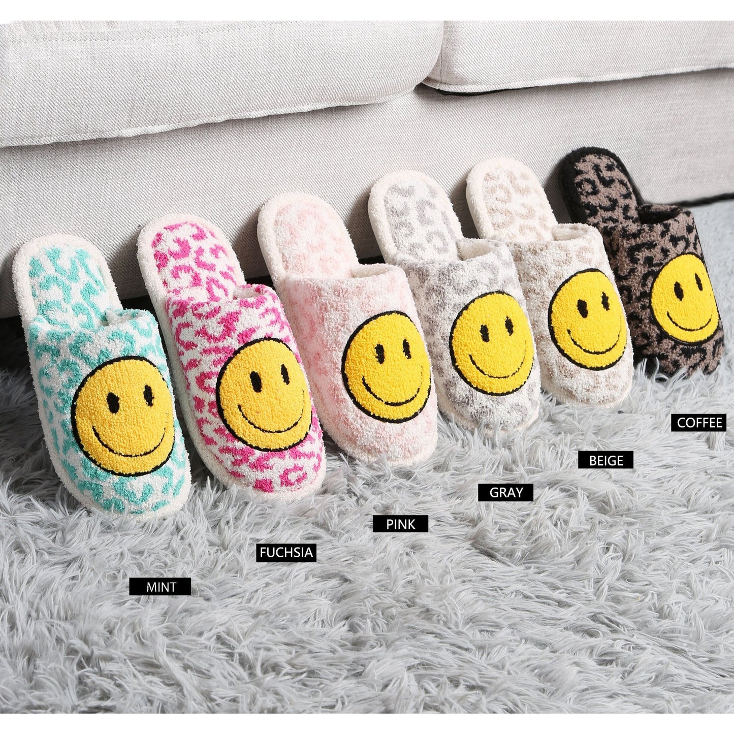 Grey Leopard Print Smiley Slipper - Desert Dreams Boutique