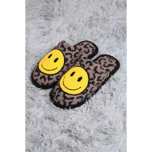 Coffee Leopard Print Smiley Slipper - Desert Dreams Boutique