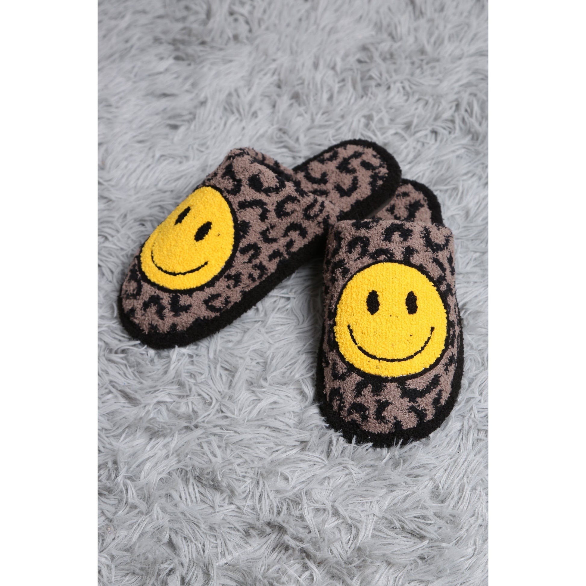 Coffee Leopard Print Smiley Slipper - Desert Dreams Boutique