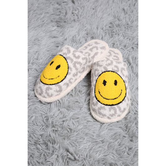 Grey Leopard Print Smiley Slipper - Desert Dreams Boutique