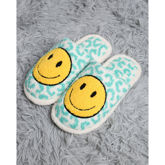 Mint Leopard Print Smiley Slipper - Desert Dreams Boutique