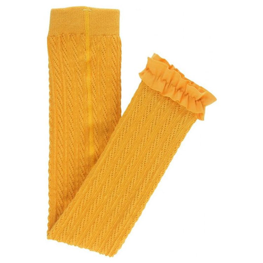 Golden Yellow Cable Knit Footless Ruffle Tights