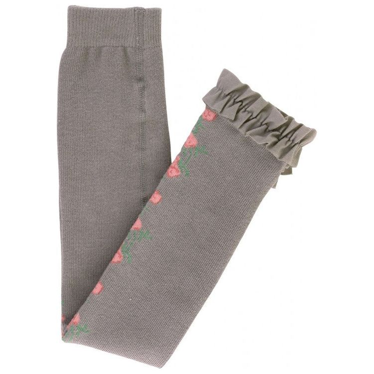 Gray Floral Footless Ruffle Tights
