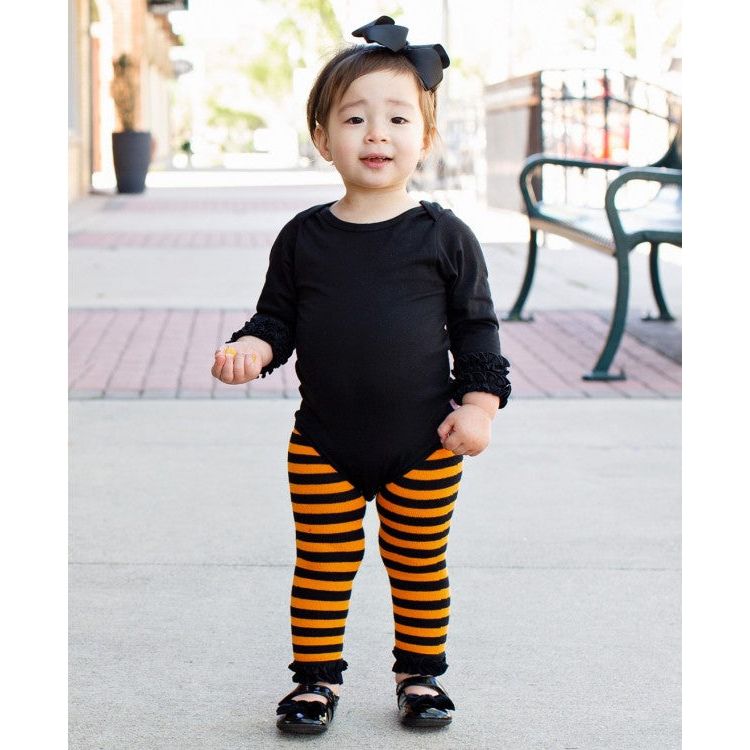 Orange/Black Striped Footless Ruffle Tights