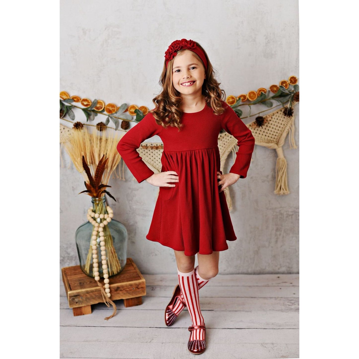 Crimson Ribbed Ballet Pocket Dress