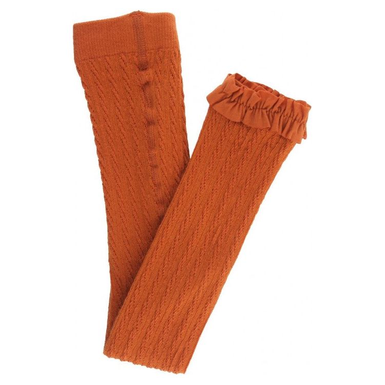 Orange Spice Cable-Knit Footless Ruffle Tights