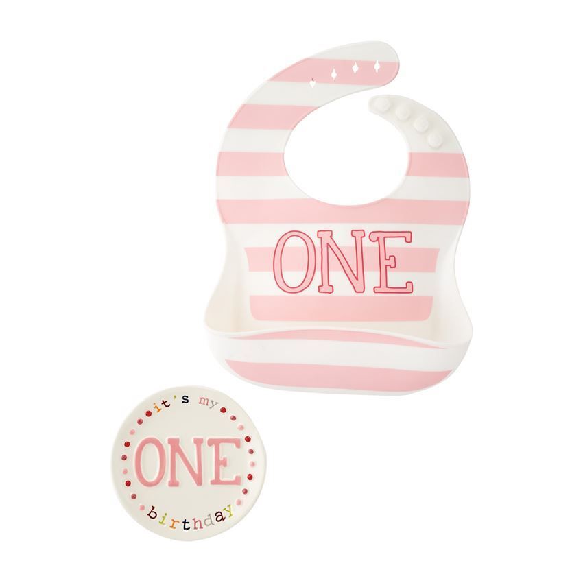 1ST BIRTHDAY GIRL BIB & PLATE SET
