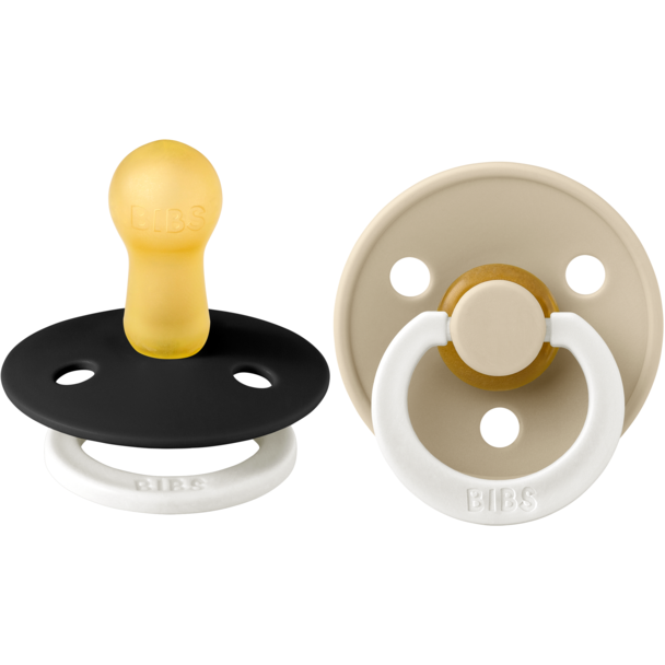 BIBS Pacifier Original COLOUR Latex 2 PK Black GLOW / Vanilla GLOW