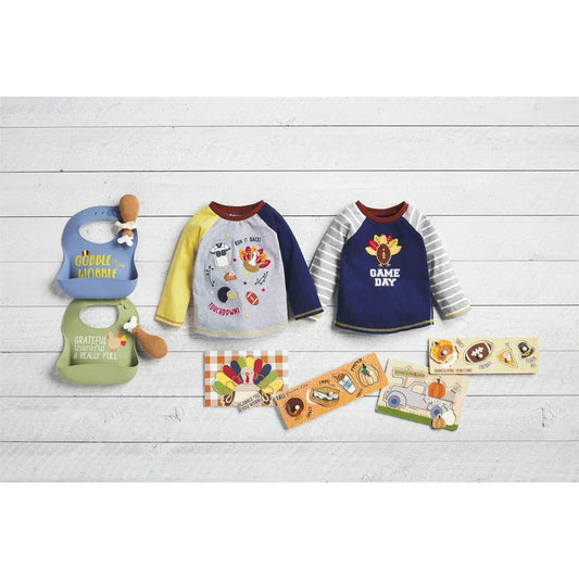 Blue Thanksgiving Bib And Rattle Set