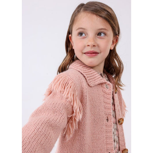 Nude Pink Button Fringe Sweater