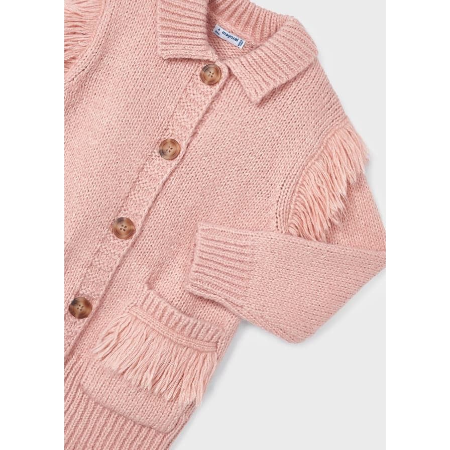 Nude Pink Button Fringe Sweater