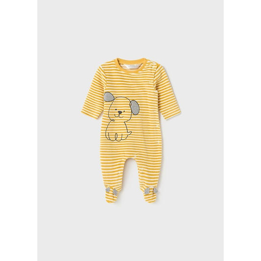 Honey Striped Puppy Velour Onesie