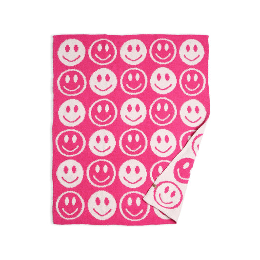 Fuchsia Pink Smiley Throw Blanket