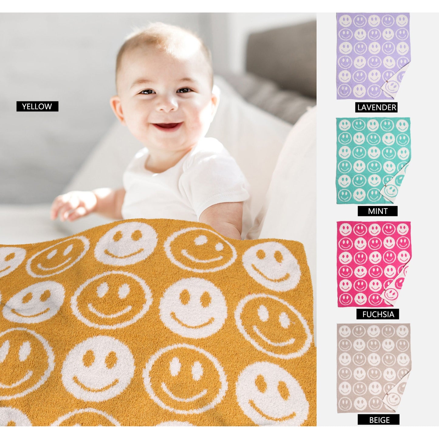 Fuchsia Pink Smiley Throw Blanket