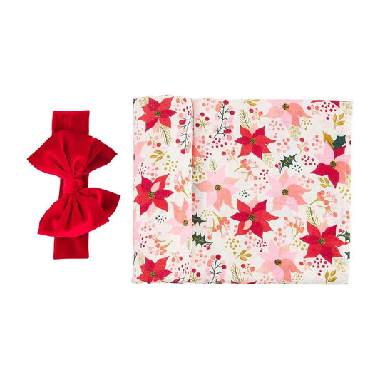 Poinsettia Swaddle Set w/ Headband - Jayla's Bowtique