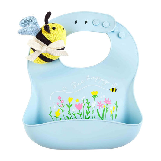 Blue Bee Bib and Rattle Set