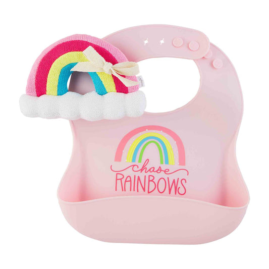 Pink Rainbow Bib and Rattle Set