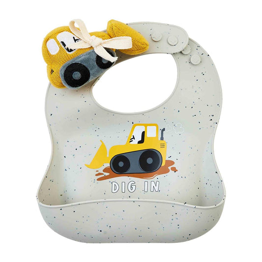 Bulldozer Bib And Rattle Set