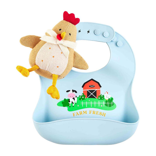 Blue Farm Bib And Rattle Set