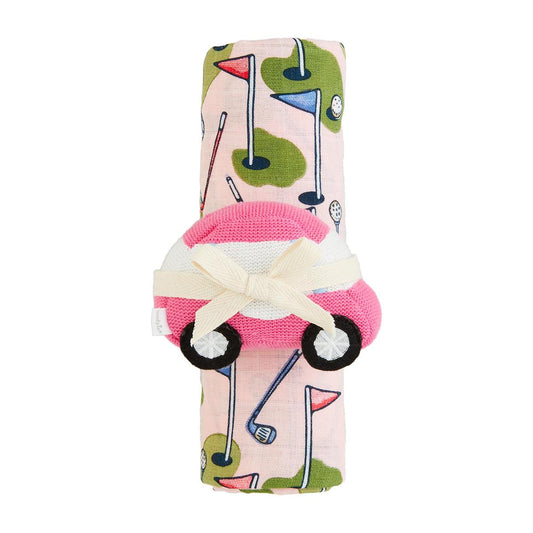 Pink Golf Swaddle And Rattle