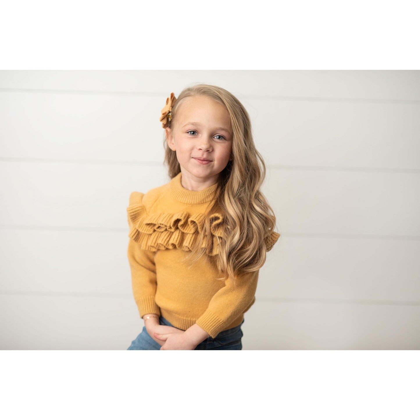 HUDSON Girls Ruffle Crew Neck Sweatshirt - Short Sleeve Lightweight French Terry Top