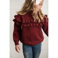 Wine Double Ruffle Crew Neck Sweater