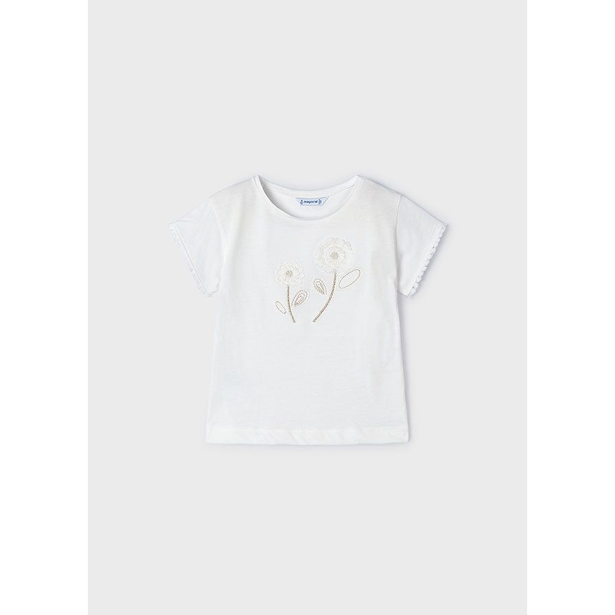 Embroidered Off White Flower Tee Shirt