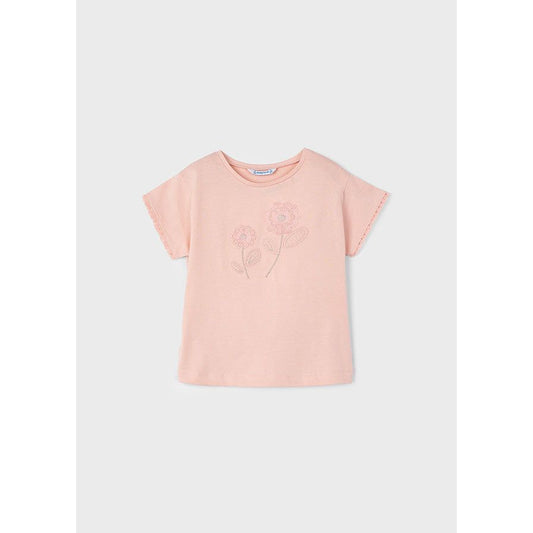 Embroidered Nude Flower Tee Shirt