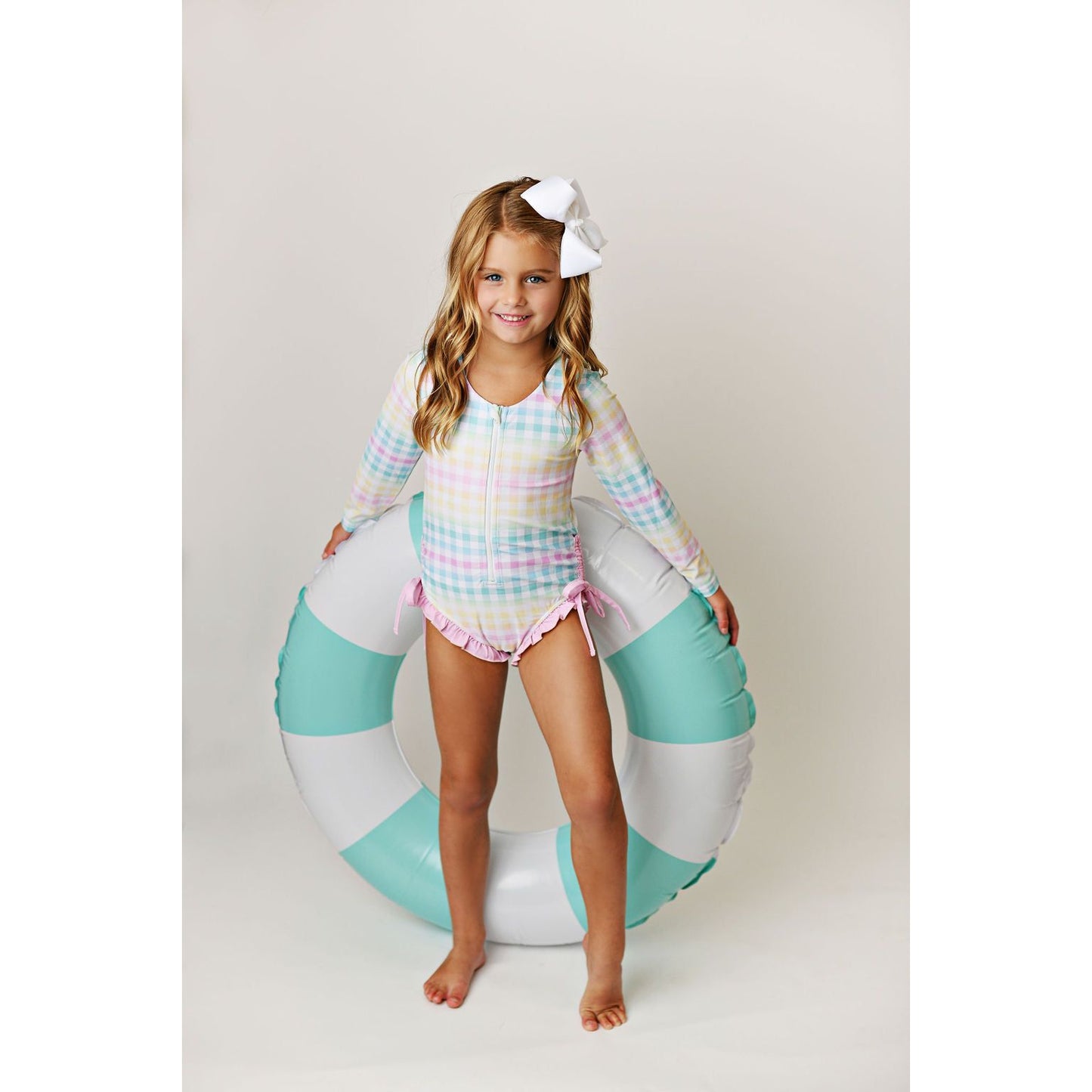Rainbow Gingham Rashguard Swimmy UPF 50