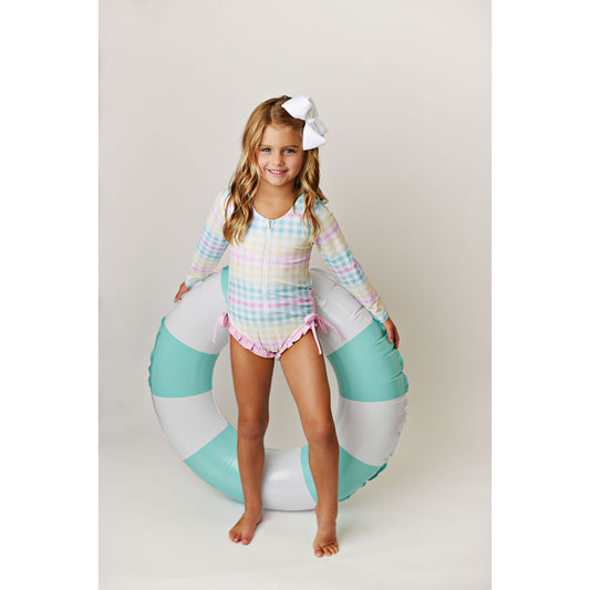Rainbow Gingham Rashguard Swimmy UPF 50